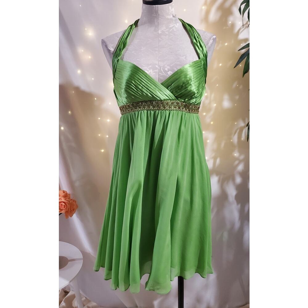Vtg Adrianna Papell Boutique 100% Silk Halter Babydoll Dress Size 6 Green Fairy